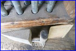 Antique primitives 18th early rare wood pewter 24 hole candle mold with scraper