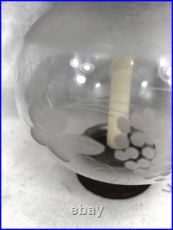 Antique round onion etched glass candle lantern lamp original rare 18th 19thc