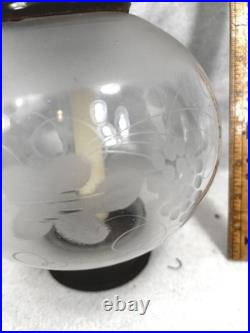 Antique round onion etched glass candle lantern lamp original rare 18th 19thc
