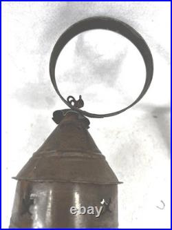 Antique round onion etched glass candle lantern lamp original rare 18th 19thc
