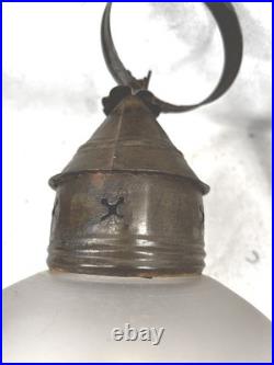 Antique round onion etched glass candle lantern lamp original rare 18th 19thc