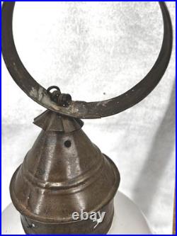 Antique round onion etched glass candle lantern lamp original rare 18th 19thc