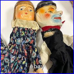 Antique set of 8 WOODEN HAND PUPPET Punch Judy Vintage early 1900s head RARE