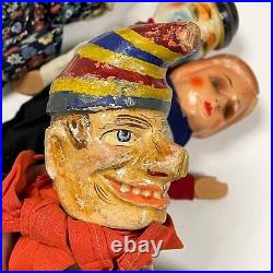 Antique set of 8 WOODEN HAND PUPPET Punch Judy Vintage early 1900s head RARE