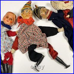 Antique set of 8 WOODEN HAND PUPPET Punch Judy Vintage early 1900s head RARE