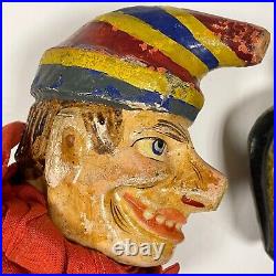 Antique set of 8 WOODEN HAND PUPPET Punch Judy Vintage early 1900s head RARE