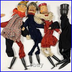 Antique set of 8 WOODEN HAND PUPPET Punch Judy Vintage early 1900s head RARE