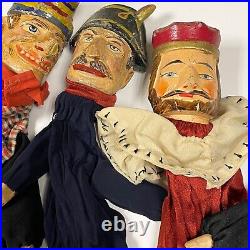 Antique set of 8 WOODEN HAND PUPPET Punch Judy Vintage early 1900s head RARE