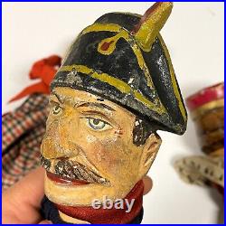 Antique set of 8 WOODEN HAND PUPPET Punch Judy Vintage early 1900s head RARE