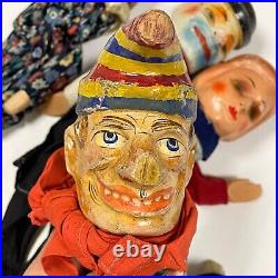 Antique set of 8 WOODEN HAND PUPPET Punch Judy Vintage early 1900s head RARE