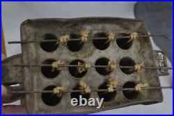 Antique tin candle mold rare strung 12 pc double handles early 19th c original