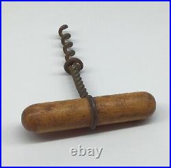 Antique twisted CORK SCREW wine bottle opener rare twist wood handle early old