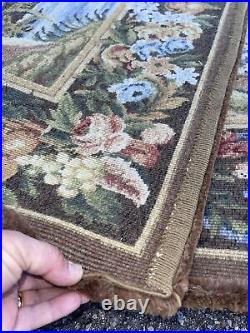 Auth Antique Aubusson Pile Carpet RARE French Tapestry Drawing Wool 8x10
