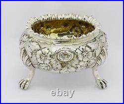 BEAUTIFUL HUGE 148g RARE EARLY VICTORIAN REPOUSSE SOLID SILVER SALT (1) HM 1839