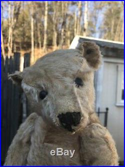Blanche RARE and Well Loved Early Antique 5 Claw Apricot Steiff Bear withButton