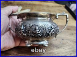 C1900 Silver Bowl Hindu Deities Repousse 181g Solid RARE Antique TPR&Co Bombay