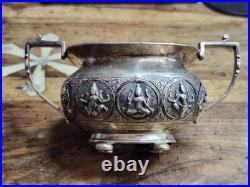 C1900 Silver Bowl Hindu Deities Repousse 181g Solid RARE Antique TPR&Co Bombay