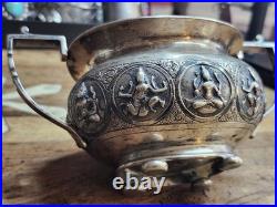 C1900 Silver Bowl Hindu Deities Repousse 181g Solid RARE Antique TPR&Co Bombay