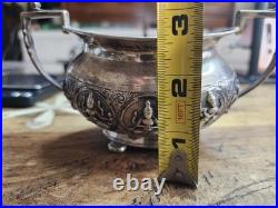 C1900 Silver Bowl Hindu Deities Repousse 181g Solid RARE Antique TPR&Co Bombay