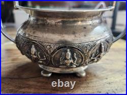 C1900 Silver Bowl Hindu Deities Repousse 181g Solid RARE Antique TPR&Co Bombay