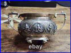 C1900 Silver Bowl Hindu Deities Repousse 181g Solid RARE Antique TPR&Co Bombay