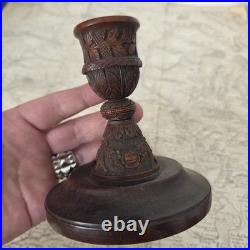 Carved Corozo Candlestick, Convict Work, Pontoon Style, Rare Early 19th Century
