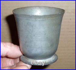 Colonial Era Rare Early Bell Shaped Primitive Antique Pewter Goblet Cup Glass