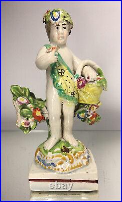 EARLY & RARE Antique 1820's Staffordshire Pearlware Cherub with Flora & Basket