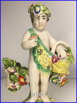 EARLY & RARE Antique 1820's Staffordshire Pearlware Cherub with Flora & Basket