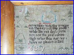 EARLY RARE Antique QUOTE SAMPLER Framed Embroidery MARY CLEAVELAND 11th Year
