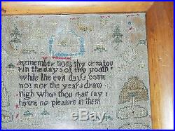EARLY RARE Antique QUOTE SAMPLER Framed Embroidery MARY CLEAVELAND 11th Year