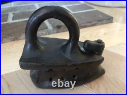 EARLY Rare ANTIQUE TERRACOTTA Clay Pottery SAD IRON 5 x 4 1/2 Forged Iron Nail