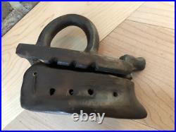 EARLY Rare ANTIQUE TERRACOTTA Clay Pottery SAD IRON 5 x 4 1/2 Forged Iron Nail