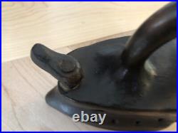 EARLY Rare ANTIQUE TERRACOTTA Clay Pottery SAD IRON 5 x 4 1/2 Forged Iron Nail