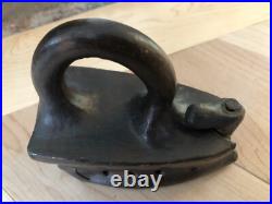 EARLY Rare ANTIQUE TERRACOTTA Clay Pottery SAD IRON 5 x 4 1/2 Forged Iron Nail