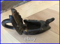 EARLY Rare ANTIQUE TERRACOTTA Clay Pottery SAD IRON 5 x 4 1/2 Forged Iron Nail