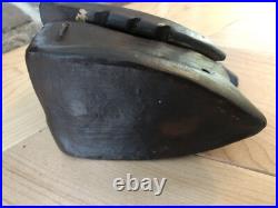 EARLY Rare ANTIQUE TERRACOTTA Clay Pottery SAD IRON 5 x 4 1/2 Forged Iron Nail