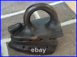 EARLY Rare ANTIQUE TERRACOTTA Clay Pottery SAD IRON 5 x 4 1/2 Forged Iron Nail