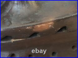 EARLY Rare ANTIQUE TERRACOTTA Clay Pottery SAD IRON 5 x 4 1/2 Forged Iron Nail