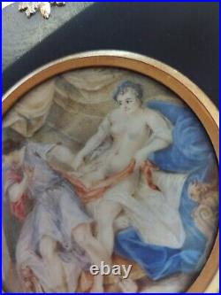 EROTICA Very RARE Antique 1820s French Hand Painted Miniature Painting Of Couple