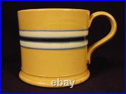 EXTREMELY RARE ANTIQUE EARLY 1800s BLUE BLACK &WHITE BAND MUG YELLOW WARE MINT