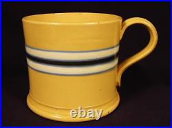EXTREMELY RARE ANTIQUE EARLY 1800s BLUE BLACK &WHITE BAND MUG YELLOW WARE MINT