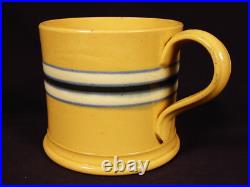 EXTREMELY RARE ANTIQUE EARLY 1800s BLUE BLACK &WHITE BAND MUG YELLOW WARE MINT