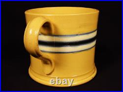 EXTREMELY RARE ANTIQUE EARLY 1800s BLUE BLACK &WHITE BAND MUG YELLOW WARE MINT