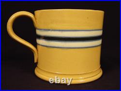 EXTREMELY RARE ANTIQUE EARLY 1800s BLUE BLACK &WHITE BAND MUG YELLOW WARE MINT
