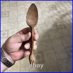 Early 18th Century Fruitwood Traveling Spoon Fork Combination Super Rare 1720's