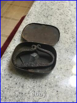 Early 18th Century Rev War Rare Small 2 Inch Iron Pocket Tinder Box Complete