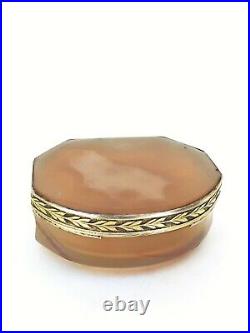 Early 18th c. European Golden Agate Snuff Box with Gilt Silver Mounts Rare