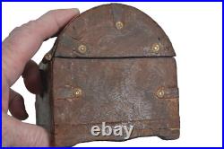 Early 18thc 1700 sm dome top box metal trim 5x4 colonial rare antique original Early 18thc 1700 sm dome top box metal trim 5x4 colonial rare antique original