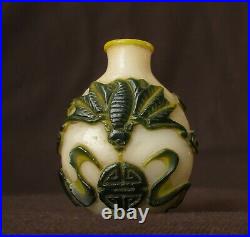 Early 19th C, China Antique Carved Beijing Glass Snuff Bottle Rare